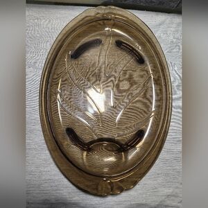 Vintage 1977 PYREX Oval Fireside Serving Platter W/Well Smoke Color 14"x10" EUC